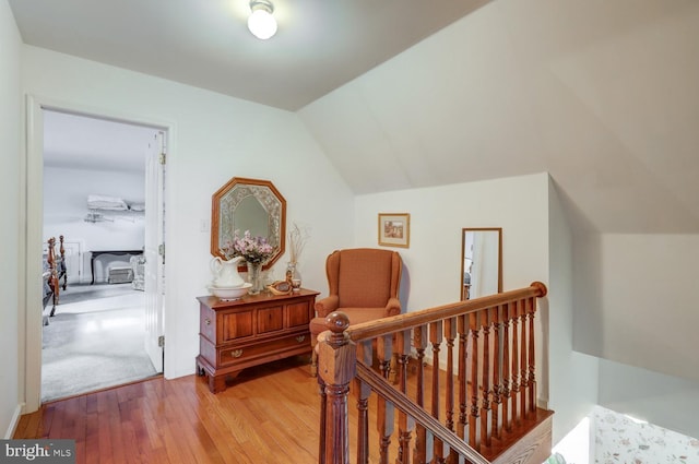 419 Coffee Goss Rd, Marietta, PA 17547 - hall featuring an upstairs landing, wood finished floors, and lofted ceiling