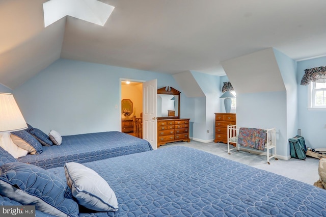 419 Coffee Goss Rd, Marietta, PA 17547 - bedroom with carpet, vaulted ceiling, baseboards, a skylight, and baseboard heating