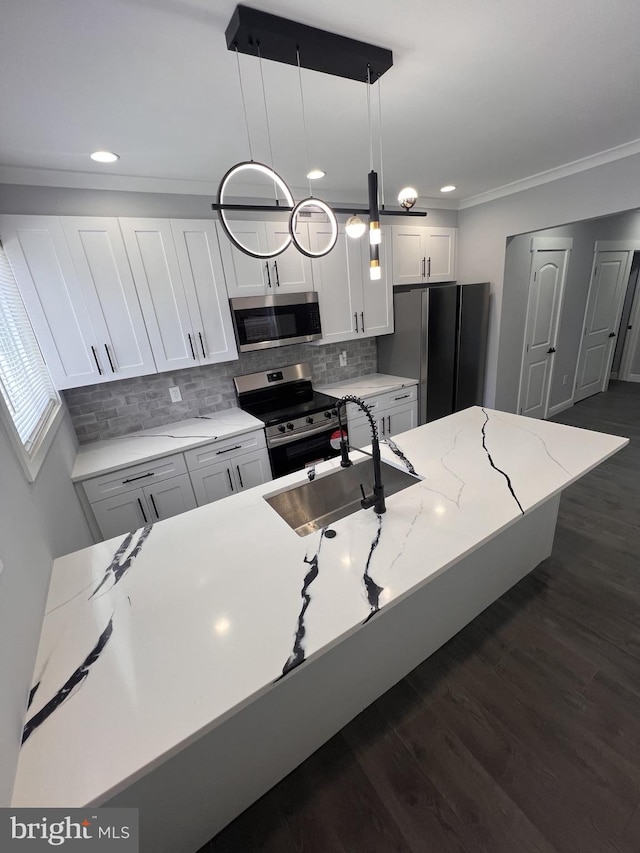 1712 W 65th Ave, Philadelphia, PA 19126 - kitchen with appliances with stainless steel finishes, a sink, tasteful backsplash, recessed lighting, and decorative light fixtures