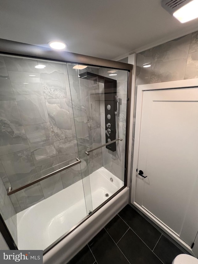 1712 W 65th Ave, Philadelphia, PA 19126 - bathroom featuring an enclosed shower, tile patterned floors, and recessed lighting