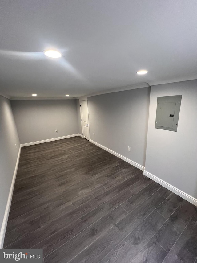 1712 W 65th Ave, Philadelphia, PA 19126 - finished below grade area with electric panel, baseboards, dark wood-style floors, and recessed lighting