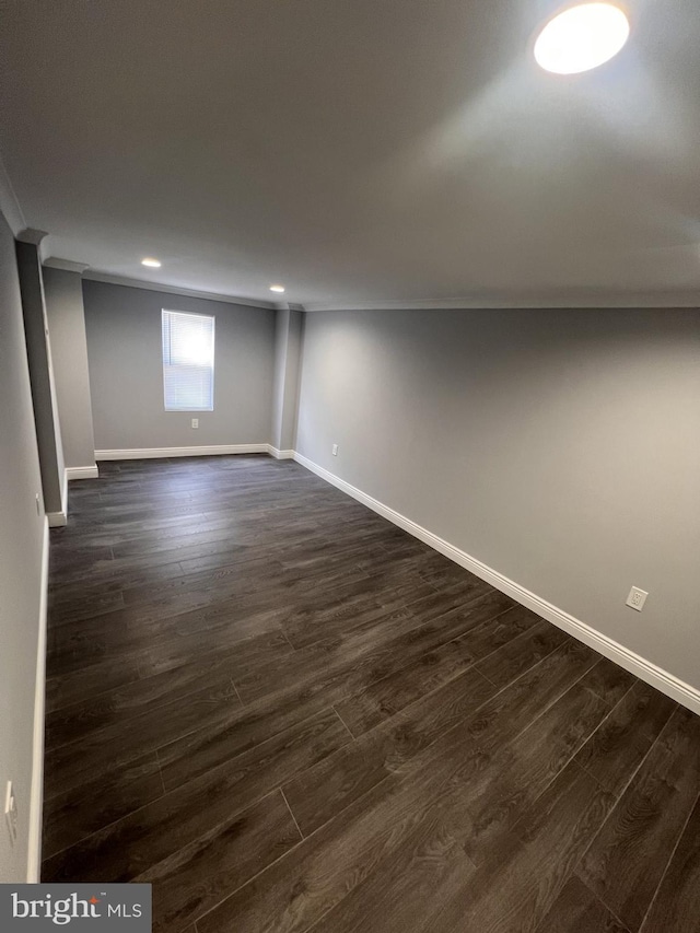 1712 W 65th Ave, Philadelphia, PA 19126 - basement with recessed lighting, dark wood-style flooring, baseboards, and crown molding
