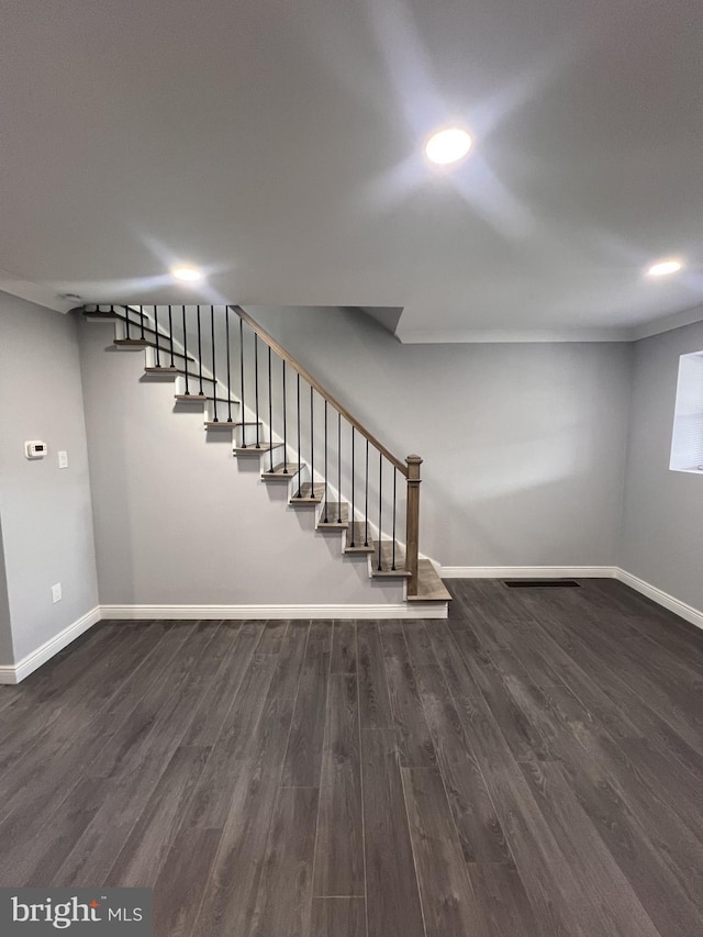 1712 W 65th Ave, Philadelphia, PA 19126 - stairs featuring baseboards, wood finished floors, and recessed lighting