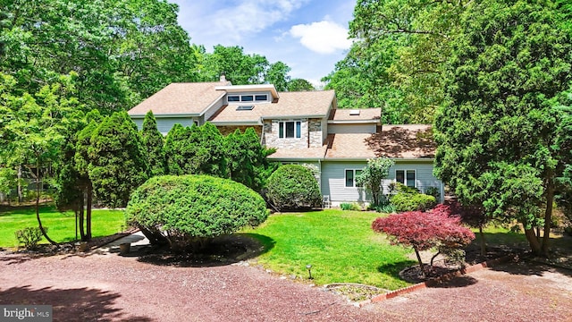 437 S 8th S, Galloway, NJ 08205 - view of front of house with a front yard, a chimney, and stone siding