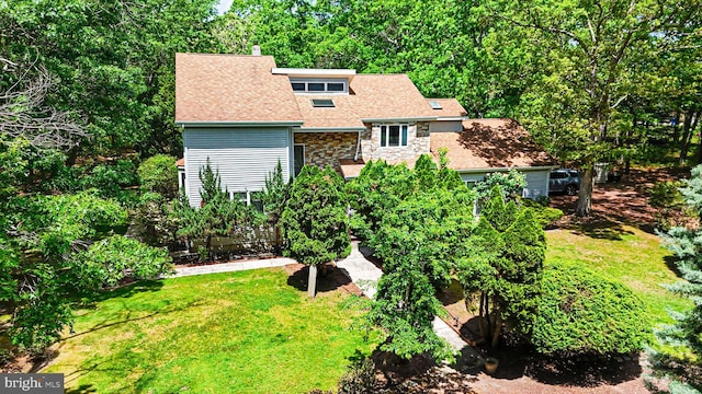 437 S 8th S, Galloway, NJ 08205 - view of front facade with stone siding, a front lawn, and roof with shingles