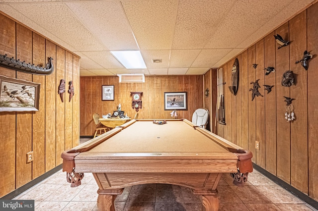 437 S 8th S, Galloway, NJ 08205 - playroom with a paneled ceiling, wood walls, billiards table, and light tile patterned floors