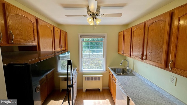 125 Talbott St Unit 125, Rockville, MD 20852 - kitchen featuring radiator, a sink, dishwasher, ceiling fan, and light wood-style floors
