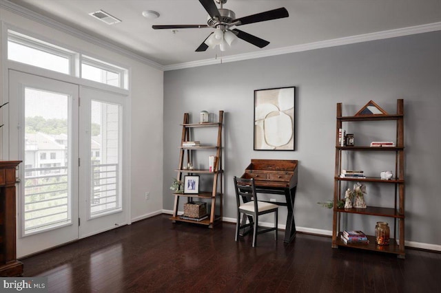1318 Ribbon Limestone Ter SE, Leesburg, VA 20175 - living area with ceiling fan, ornamental molding, and wood finished floors