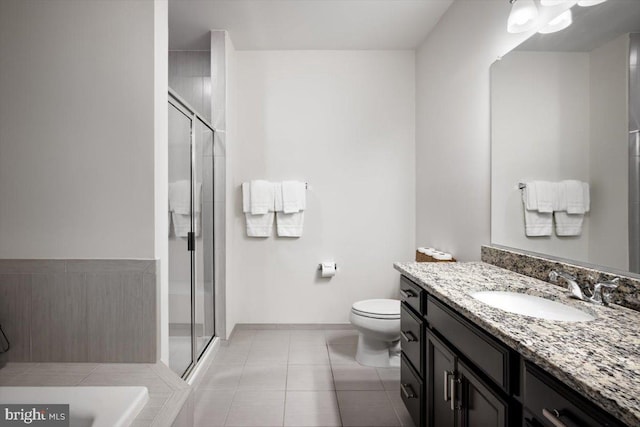 1318 Ribbon Limestone Ter SE, Leesburg, VA 20175 - bathroom with vanity, a stall shower, tile patterned floors, and a bathtub