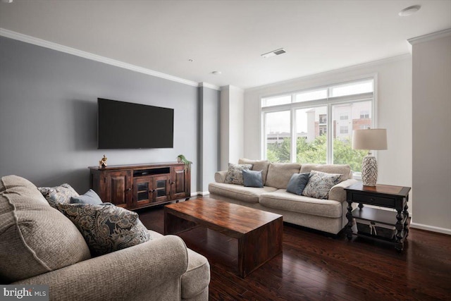 1318 Ribbon Limestone Ter SE, Leesburg, VA 20175 - living area featuring ornamental molding and dark wood-style floors