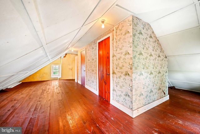 3577 Olde Bedminster Rd, Ottsville, PA 18942 - bonus room with hardwood / wood-style flooring, lofted ceiling, wallpapered walls, and baseboards
