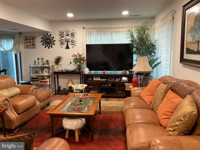 living room featuring recessed lighting