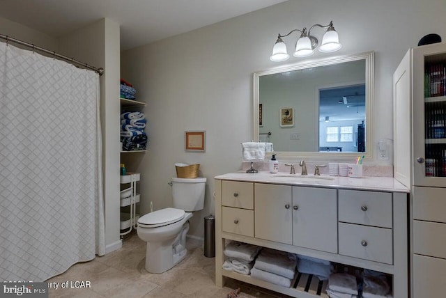279 Apache Dr, Shickshinny, PA 18655 - full bathroom with toilet, vanity, tile patterned floors, and a shower with shower curtain