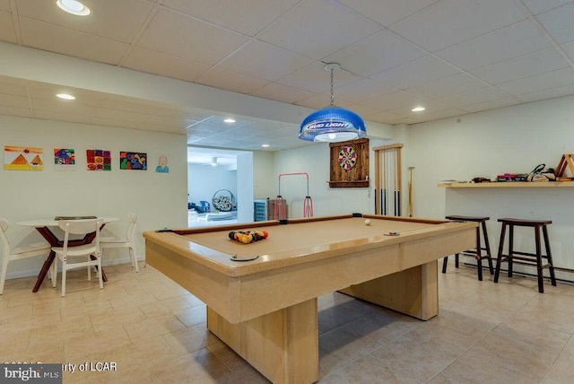 279 Apache Dr, Shickshinny, PA 18655 - recreation room featuring a drop ceiling, pool table, recessed lighting, and light tile patterned flooring