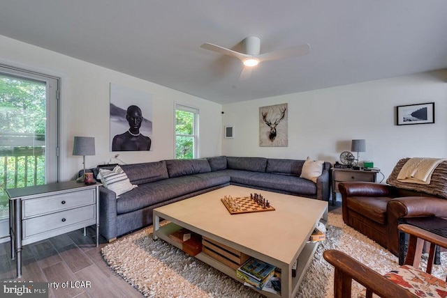 279 Apache Dr, Shickshinny, PA 18655 - living area with dark wood finished floors and a ceiling fan