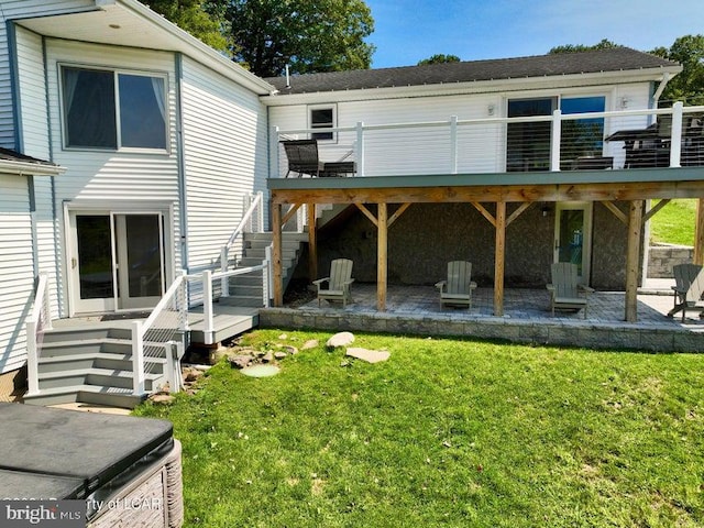 279 Apache Dr, Shickshinny, PA 18655 - rear view of property with a wooden deck, a yard, stairway, and a patio area