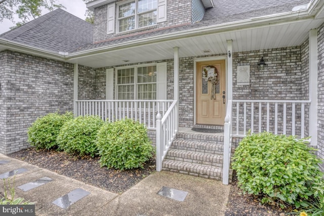 7857 Holly Branch Dr, Laurel, DE 19956 - property entrance featuring a porch, brick siding, and roof with shingles