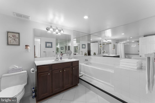 1515 S Arlington Ridge Rd Unit 402, Arlington, VA 22202 - bathroom with toilet, curtained shower, a bath, vanity, and tile patterned flooring