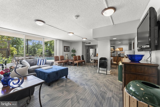 1515 S Arlington Ridge Rd Unit 402, Arlington, VA 22202 - carpeted living room featuring a textured ceiling and a wall of windows