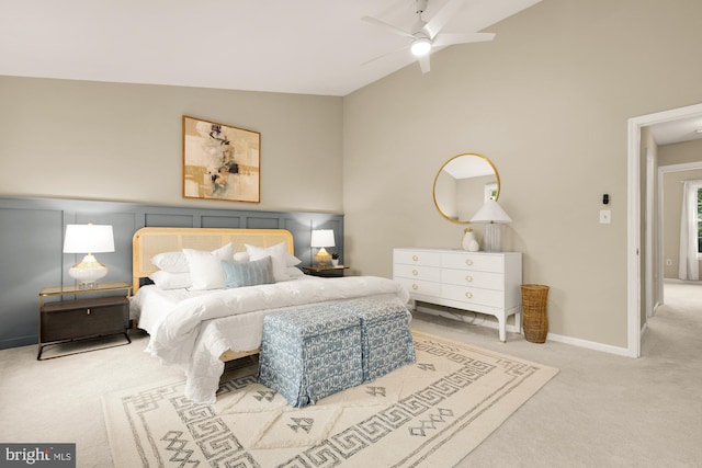 7504 Oldham Way, Alexandria, VA 22315 - bedroom featuring carpet flooring, high vaulted ceiling, and a ceiling fan
