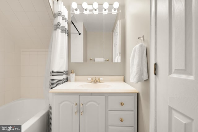 7504 Oldham Way, Alexandria, VA 22315 - full bathroom featuring vanity and shower / bathtub combination with curtain