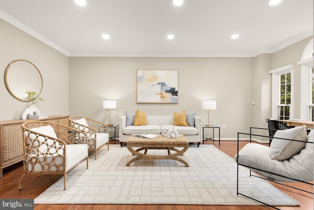 7504 Oldham Way, Alexandria, VA 22315 - living area featuring wood finished floors, crown molding, recessed lighting, and baseboards