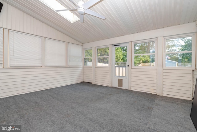 27 Holcumb Ct, Baltimore, MD 21220 - unfurnished sunroom with a ceiling fan, vaulted ceiling, and healthy amount of natural light
