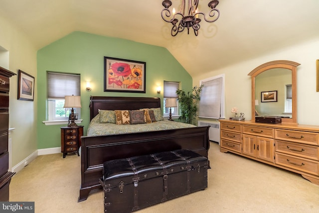 1431 Wheatsheaf Ln, Abington, PA 19001 - bedroom with light colored carpet, a chandelier, vaulted ceiling, and baseboards