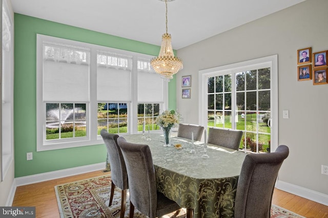 26360 Timbercreek Ln, Millsboro, DE 19966 - dining room with a chandelier, wood finished floors, and baseboards