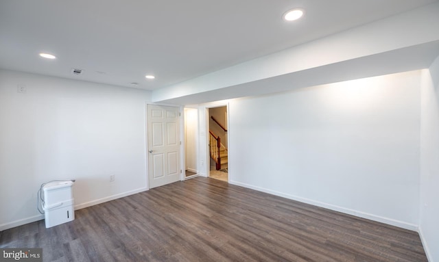 193 S Savanna Dr, Pottstown, PA 19465 - finished basement with dark wood-style floors, stairs, baseboards, and recessed lighting