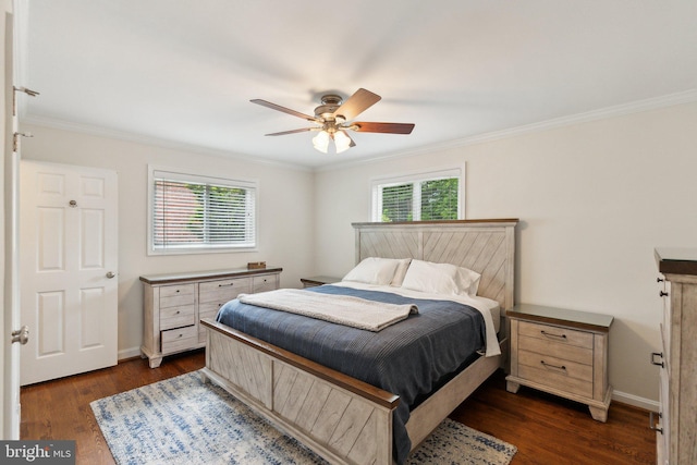 9212 E Parkhill Dr, Bethesda, MD 20814 - bedroom featuring ornamental molding, multiple windows, dark wood finished floors, and baseboards