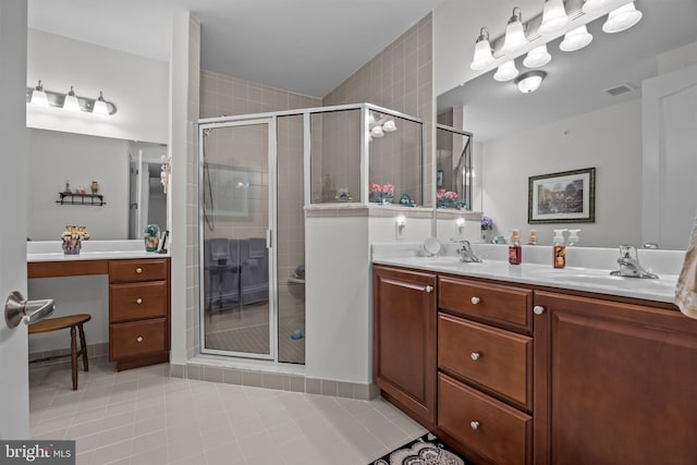 5328 Meridian Blvd, Warrington, PA 18976 - bathroom featuring double vanity, a shower stall, and tile patterned floors