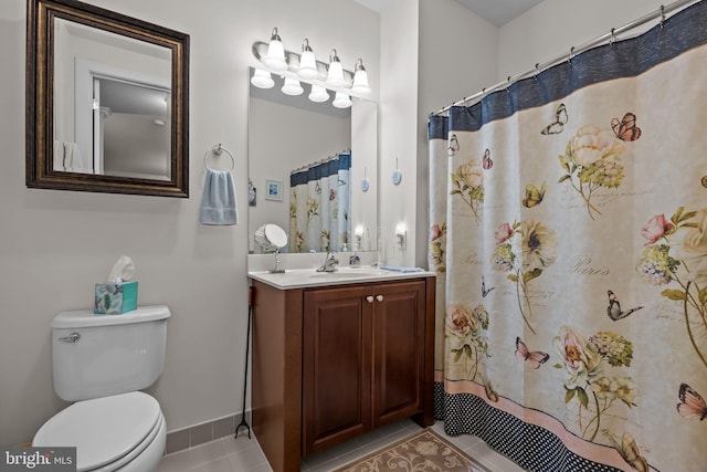 5328 Meridian Blvd, Warrington, PA 18976 - full bath featuring tile patterned floors, toilet, vanity, baseboards, and curtained shower
