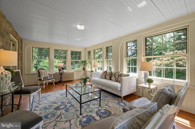601 Maplewood Rd, Wayne, PA 19087 - living area featuring radiator, healthy amount of natural light, and wood finished floors