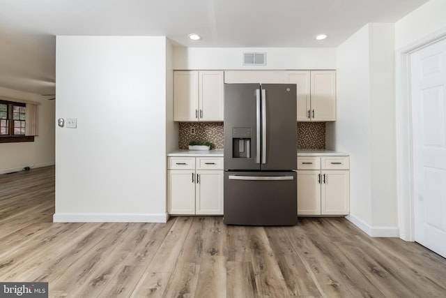 26 Hillcroft Rd, Berlin, NJ 08009 - kitchen with stainless steel fridge, light wood-style floors, backsplash, and recessed lighting