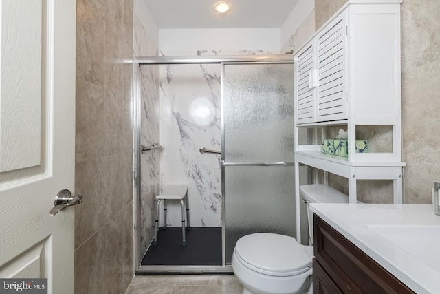 26 Hillcroft Rd, Berlin, NJ 08009 - full bath featuring a marble finish shower, vanity, toilet, and tile patterned floors