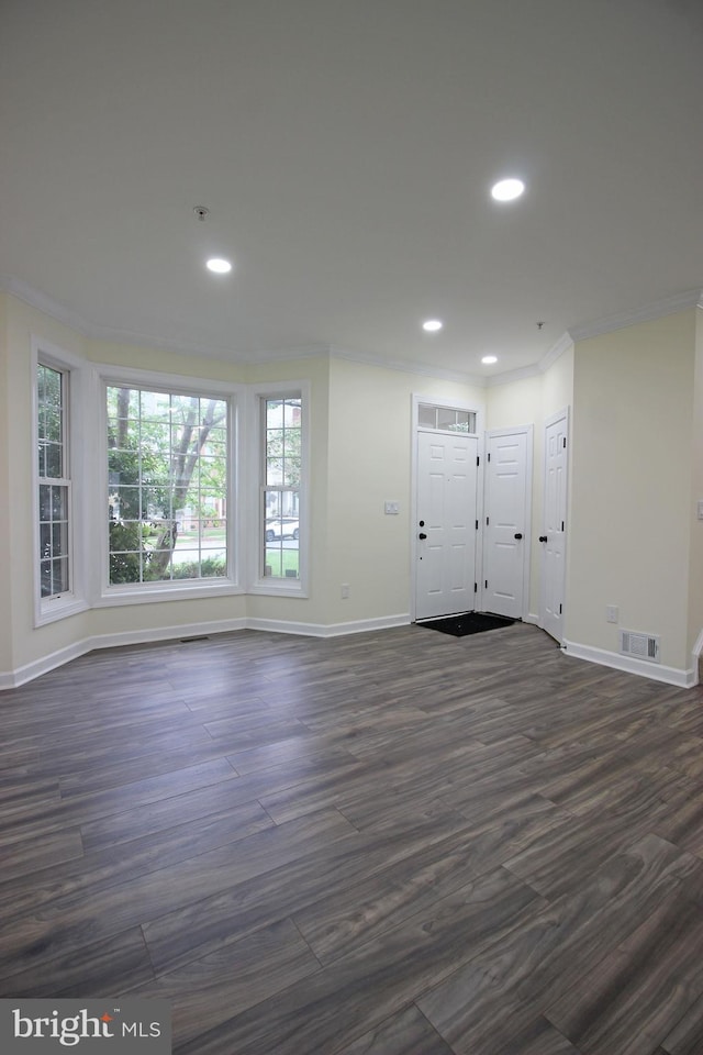 3655 Islington St, Frederick, MD 21704 - foyer with ornamental molding, dark wood-style floors, recessed lighting, and baseboards