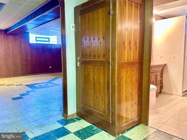 8128 Lister St, Philadelphia, PA 19152 - hallway with wooden walls