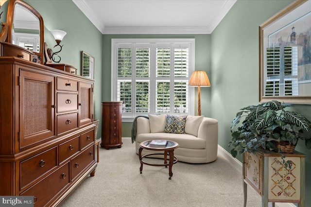 111 Brookline Ct, Avondale, PA 19311 - sitting room featuring light carpet, baseboards, and ornamental molding