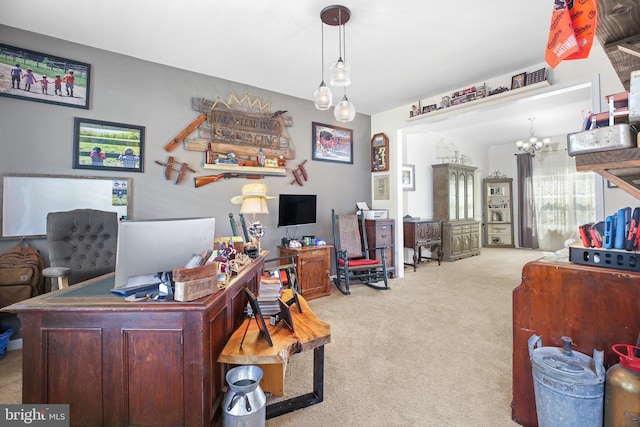 550 Long Meadow Dr, Fredericksburg, VA 22406 - office area featuring light carpet and a chandelier