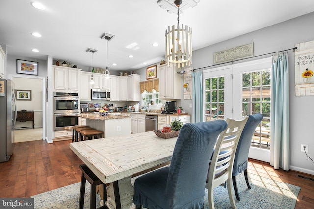 550 Long Meadow Dr, Fredericksburg, VA 22406 - dining space featuring recessed lighting, dark wood-style flooring, and a chandelier