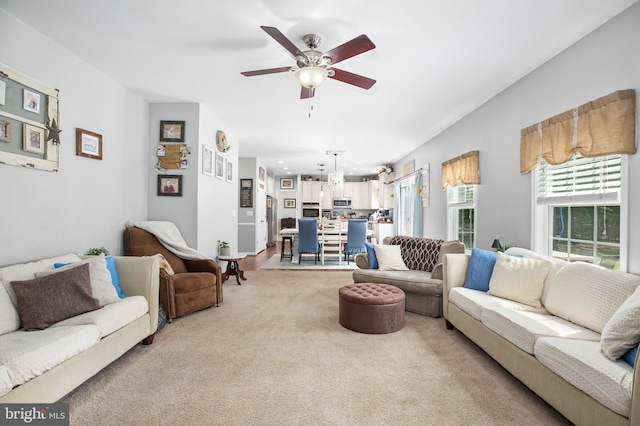 550 Long Meadow Dr, Fredericksburg, VA 22406 - living room with light carpet and a ceiling fan