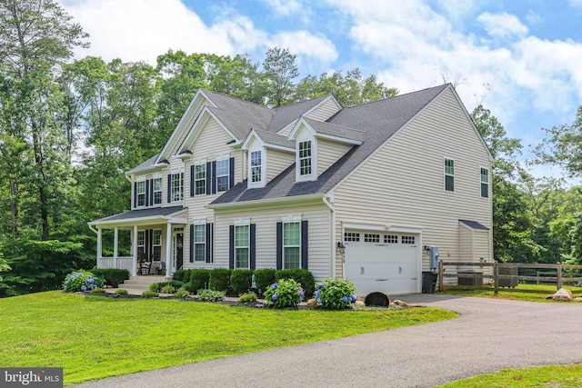 550 Long Meadow Dr, Fredericksburg, VA 22406 - view of front of house with a garage, a porch, roof with shingles, and asphalt driveway