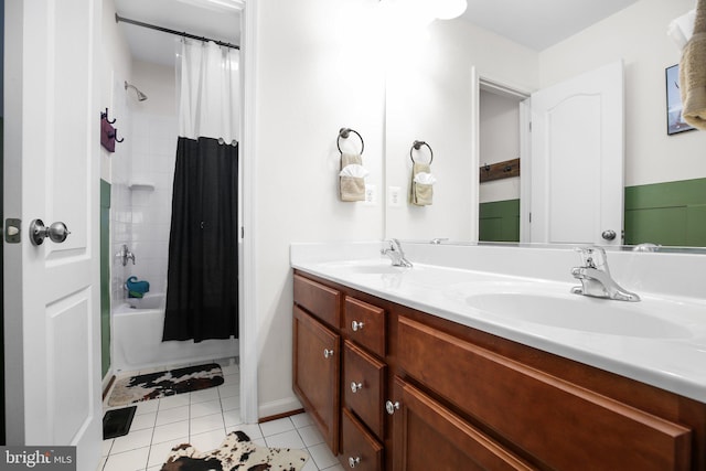 550 Long Meadow Dr, Fredericksburg, VA 22406 - bathroom with double vanity, shower / tub combo with curtain, and tile patterned floors