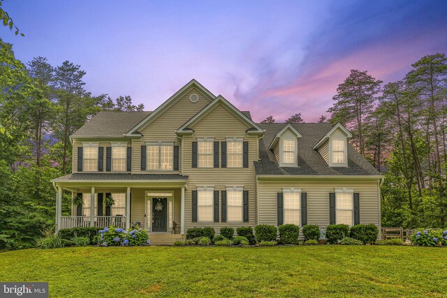 550 Long Meadow Dr, Fredericksburg, VA 22406 - view of front of property featuring a porch, a yard, and roof with shingles