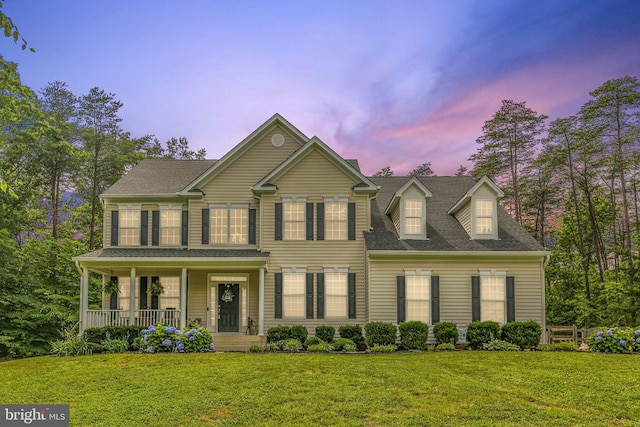 550 Long Meadow Dr, Fredericksburg, VA 22406 - view of front of property featuring a porch, a yard, and roof with shingles