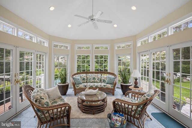 4 False Heather Way, Medford, NJ 08055 - sunroom featuring french doors, plenty of natural light, high vaulted ceiling, and recessed lighting