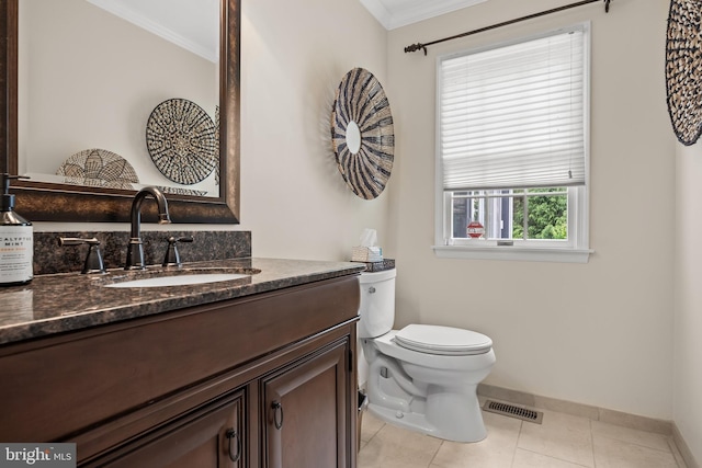 4 False Heather Way, Medford, NJ 08055 - bathroom with crown molding, vanity, toilet, baseboards, and tile patterned floors