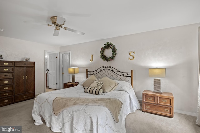 4 False Heather Way, Medford, NJ 08055 - bedroom with light colored carpet, a ceiling fan, and baseboards