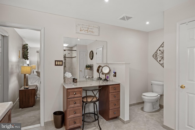 4 False Heather Way, Medford, NJ 08055 - bathroom featuring vanity, toilet, baseboards, a shower, and recessed lighting